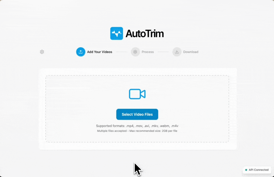 Drag and drop video files into AutoTrim interface for automatic silence removal