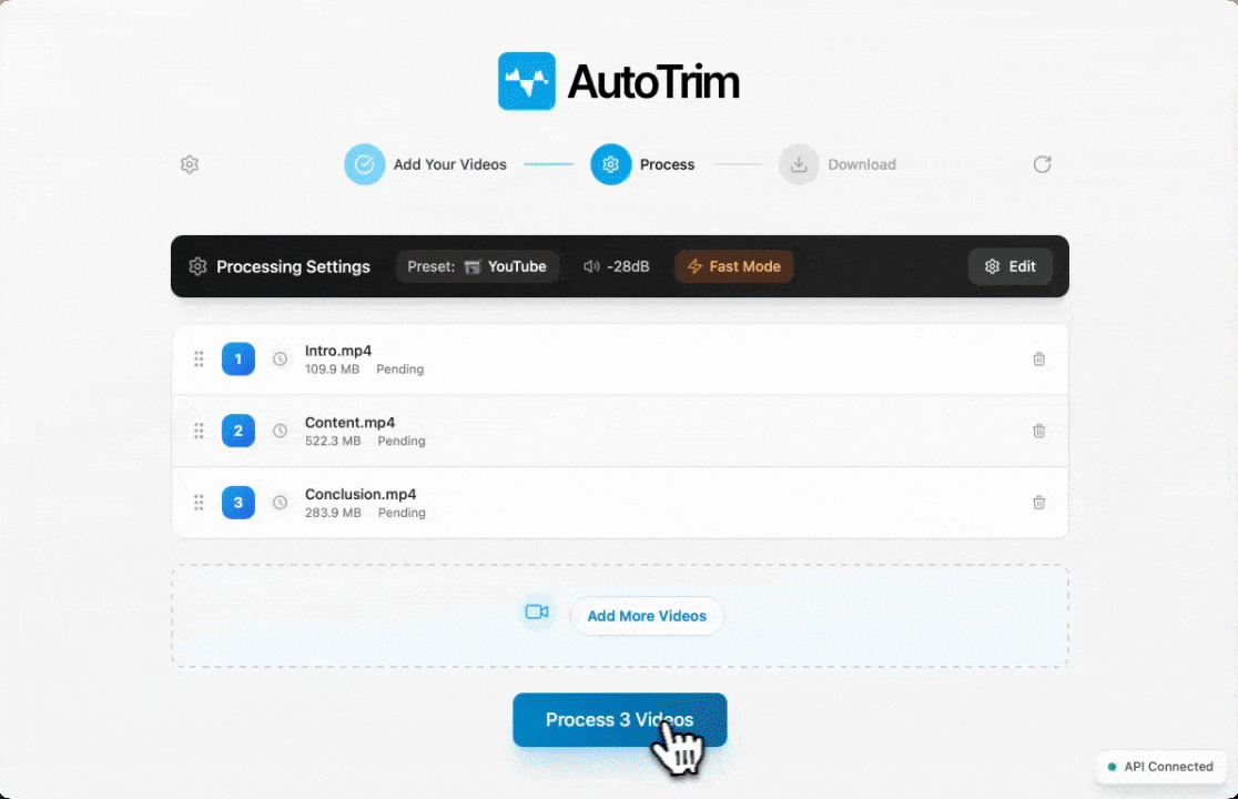 AutoTrim processing multiple video files in parallel with automatic silence detection